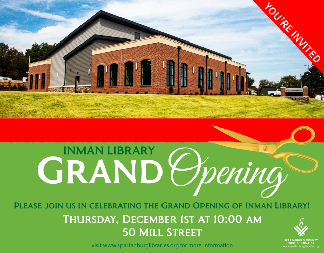 Inman Library Grand Opening - December 1, 2022 at 10am