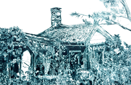 The House with Nobody in It by Petra Banzhof. Drypoint Intaglio.