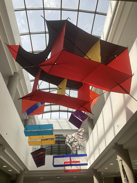 Kites Exhibition in Headquarters Atrium by various kite makers including Chuck Holmes, H. B. Alexander
