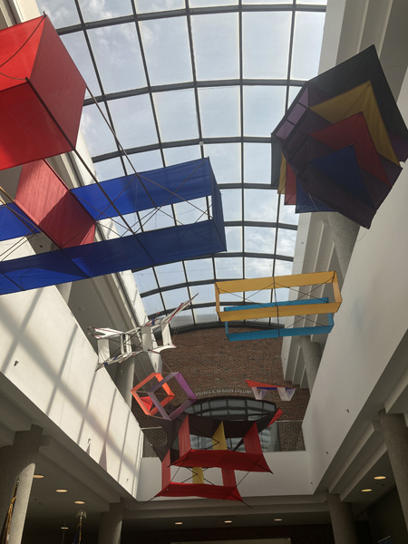 Kites Exhibition in Headquarters Atrium by various kite makers including Chuck Holmes, H. B. Alexander
